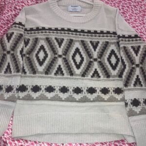 Old Navy Cream and Black Patterned Sweater